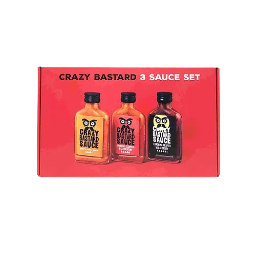 Crazy Bastard - coffret sauces piquantes mangue myrtille clementine - SWEET PEPPER 